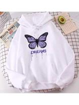 Blusa Moletom Canguru Feminino Dream Borboleta Sonhos Com Capuz e Cordão Bolso Moletons Unissex