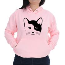 Blusa Moletom Canguru Feminino Flanelado Casual Gato