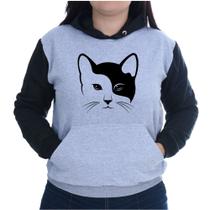 Blusa Moletom Canguru Feminino Flanelado Casual Gato
