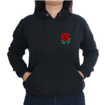 Blusa Moletom Canguru Flanelado Casual Flor Vermelha