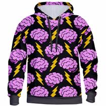 Blusa Moletom Casaco Masculino Feminino Estampa 3D Cérebro Raio Agasalho de Frio Com Capuz