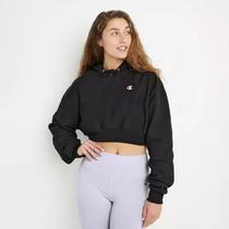 Blusa Moletom Champion Canguru Cropped Logo C Black