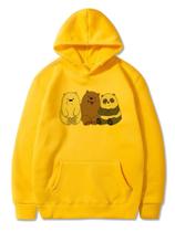 Blusa Moletom Com Bolso e Capuz Unissex Estampa 3 Ursos Amarelo