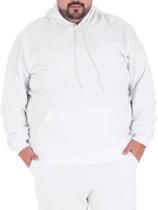 Blusa Moletom Com Capuz e Bolso Canguru Plus Size Branco