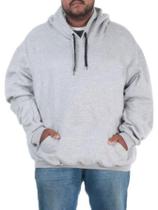 Blusa Moletom Com Capuz e Bolso Canguru Plus Size Cinza Blusa Moletom Com Capuz e Bolso Canguru Plus Size Cinza