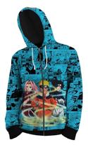 Blusa Moletom Com Zipper Naruto Sasuke E Sakura Azul