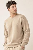 Blusa Moletom Confortável Gola Careca Polo Wear Bege Médio