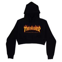Blusa Moletom Crop Flame Logo Thrasher