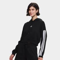 Blusa Moletom Cropped Adidas 3 Listras Com Capuz Feminina Blusa Moletom Cropped Adidas 3 Listras Com Capuz Feminina