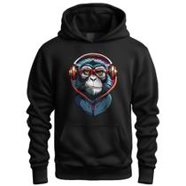 Blusa Moletom De Frio Feminino Masculino Canguru Capuz Estampa Fone Monkey