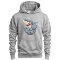 Blusa Moletom De Frio Feminino Masculino Canguru Estampado Shark Musculo Capuz