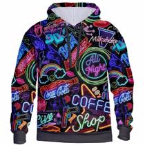 Blusa Moletom Estampado 3D Night Neon Agasalho de Frio Com Capuz Macio