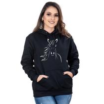Blusa Moletom Feminina Bolso Canguru Estampa Cavalo Conforto Blusa Moletom Feminina Bolso Canguru Estampa Cavalo Conforto