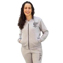 Blusa Moletom Feminina Bomber Flanelada com bolsos sem Capuz Mescla