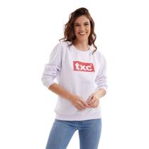 Blusa Moletom Feminina Branco Logo Vermelho - TXC Lançamento