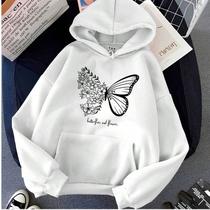 Blusa Moletom Feminino Canguru Estampado Borboleta Flores Butter Flies and Flowers Casaco de Frio Fl