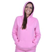Blusa Moletom Feminino Canguru Liso Com Bolso Capuz