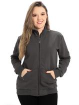 Blusa Moletom Feminino Com Felpa Manga Longa Aberto com Zíper Anistia Liso Sem Capuz Confortavel