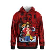 Blusa Moletom Flanelado Adulto e Infantil Monkey D. Luffy One Piece Vermelho Com Capuz