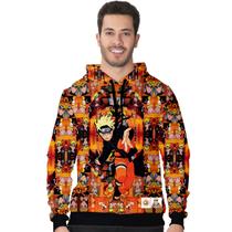 Blusa Moletom Flanelado Adulto e Infantil Naruto Shippuden Vintage Laranja Com Capuz