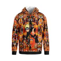 Blusa Moletom Flanelado Adulto e Infantil Naruto Shippuden Vintage Laranja Com Capuz