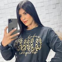 Blusa moletom flanelado de frio inverno 2023 gola redonda agasalho quentinho (estampa silkagem babes build) - preto
