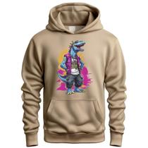 Blusa Moletom Frio Feminino Masculino Bolso Capuz Inverno Estampado Dino Colors