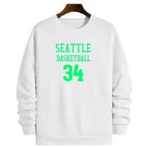 Blusa Moletom Gola Basquete Seattle Basketball número 34 Blusa Moletom Gola Basquete Seattle Basketball número 34