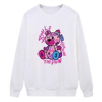 Blusa Moletom Gola Careca Flanelado Casual Urso Smile