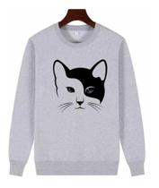 Blusa Moletom Gola Careca Flanelado Gato Cat Love Estampa