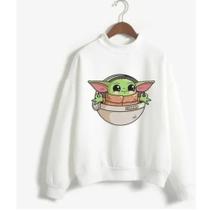 Blusa Moletom Gola Redonda Unissex Baby Yoda Fofo