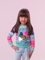 Blusa Moletom infantil manga longa Monsucré Sorvete Paetê tamanhos 4 ao 12