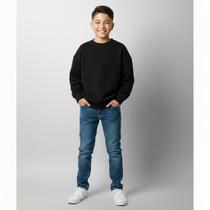 Blusa Moletom Juvenil Flanelado Preto Punho Basico Infantil Menino Menina Uniforme Escolar frio Inverno Estilo Casual 10 A 16 Macio Algodão