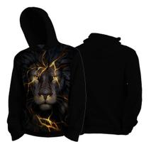 Blusa Moletom Leão Negro E Dourado Arte Broken King Lion