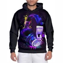 Blusa Moletom Masculina Fone DJ Estampado Casaco de Frio Masculino