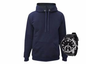 Blusa Moletom Masculino e Feminino com bolso blusa de frio Flanelado com relógio clássico -RG K103