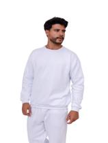 Blusa Moletom Masculino Gola Careca Branco Com Punho