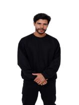 Blusa Moletom Masculino Gola Careca Com Punho Preto