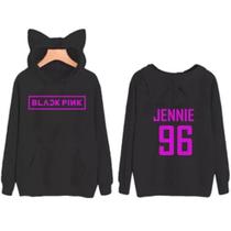 Blusa Moletom Orelhinha Black Pink Jennie 96 Kpop em Algodão