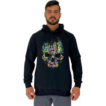 Blusa Moletom Tradicional Com Touca MXD Conceito Caveira Abstrata Blusa Moletom Tradicional Com Touca MXD Conceito Caveira Abstrata