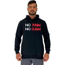 Blusa Moletom Tradicional Com Touca MXD Conceito No Pain No Gain Letreiro Blusa Moletom Tradicional Com Touca MXD Conceito No Pain No Gain Letreiro