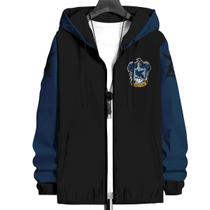 Blusa Moletom Unissex Zíper Capuz Azul Escola Hogwarts Harry Potter Revenclaw Cornival