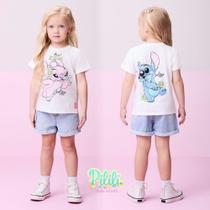 Blusa Momi em Algodão na cor Branca com Stitch e Angel