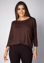 Blusa Morcego Ampla Manga 3/4 Marrom