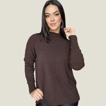 Blusa Mousse Tricot Manga Comprida Moda Fenda Lateral Outono/Inverno