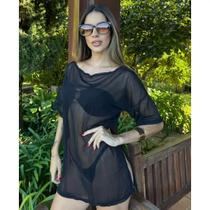 Blusa Mullet Solta de Tule Preto