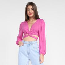 Blusa My Favorite Things Cropped Multi Amarrações Manga Longa Feminina