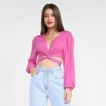 Blusa My Favorite Things Cropped Multi Amarrações Manga Longa Feminina Blusa My Favorite Things Cropped Multi Amarrações Manga Longa Feminina