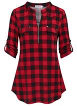Blusa Ninedaily Camisa xadrez preta e vermelha para mulheres tamanho L Blusa Ninedaily Camisa xadrez preta e vermelha para mulheres tamanho L