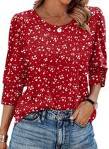 Blusa OFEEFAN de manga 3/4 vermelha para trabalho casual 2GG